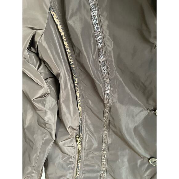 Chico's Jacket 3 Button Front Faux Fur Collar and Cuffs Leopard Print Trim Sz L - Picture 4 of 9